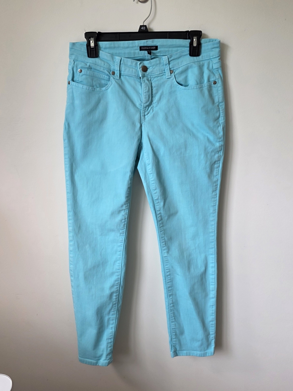 EILEEN FISHER Slim Ankle Jeans Cotton Stretch Size 6 Turquoise Preppy Beach